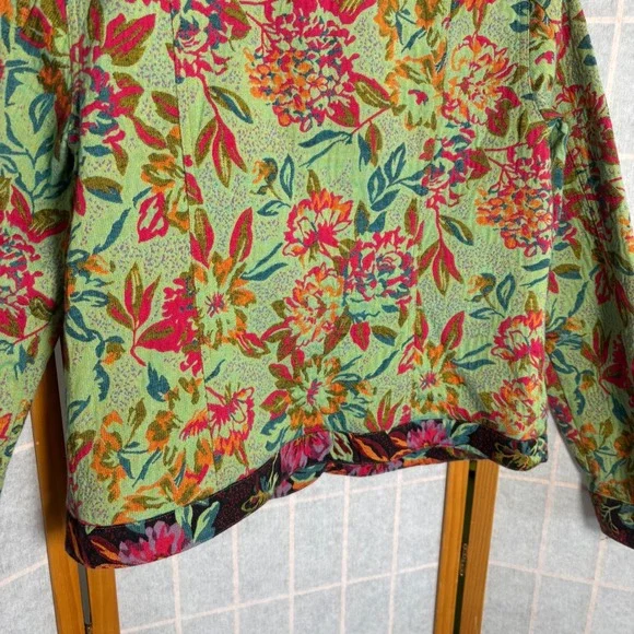 Christopher & Banks Floral Tapestry Jacket Green Pink Button Front Womens Large - Picture 5 of 7